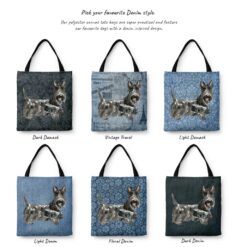 denim dogs tote scottish terrier variations