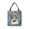 Shih tzu Long hair Dog Denim Style Tote Bag 2 denim dogs tote shih tzu long hair faded ephemera denim front view white