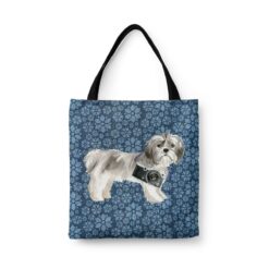 Shih tzu Short hair Dog Denim Style Tote Bag 34 denim dogs tote shih tzu short hair daisy denim front view white