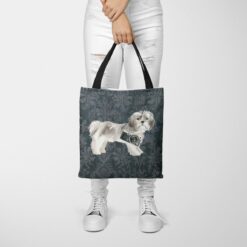 Shih tzu Short hair Dog Denim Style Tote Bag 37 denim dogs tote shih tzu short hair dark damask denim tote woman trowsers front view