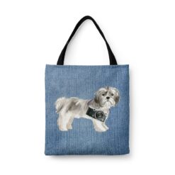 Shih tzu Short hair Dog Denim Style Tote Bag 32 denim dogs tote shih tzu short hair gently faded denim front view white