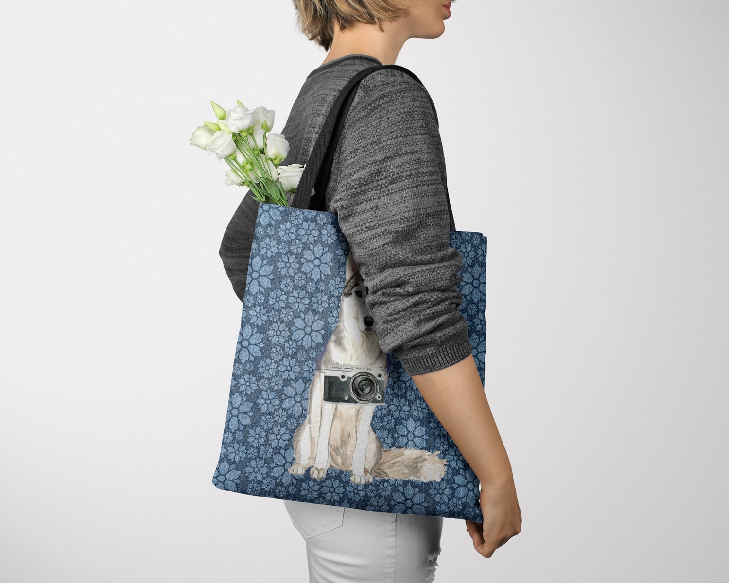 Siberian Husky Dog Denim Style Tote Bag 11 Siberian Husky Dog Denim Style Tote Bag - Image 9