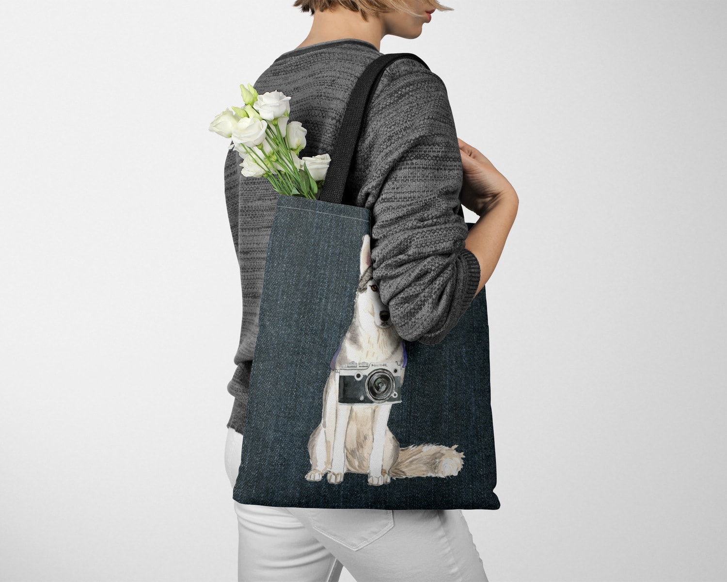 Siberian Husky Dog Denim Style Tote Bag 13 Siberian Husky Dog Denim Style Tote Bag - Image 11