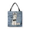 Siberian Husky Dog Denim Style Tote Bag 2 denim dogs tote siberian husky faded ephemera denim front view white