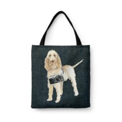Spinone Italiano Dog Denim Style Tote Bag 33 denim dogs tote spinone italiano dark denim front view white
