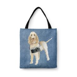 Spinone Italiano Dog Denim Style Tote Bag 32 denim dogs tote spinone italiano gently faded denim front view white