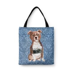 denim dogs tote staffordshire bull terrier bleached damask denim front view white