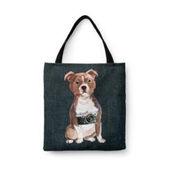 denim dogs tote staffordshire bull terrier dark denim front view white