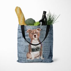 denim dogs tote staffordshire bull terrier faded ephemera denim tote standing food