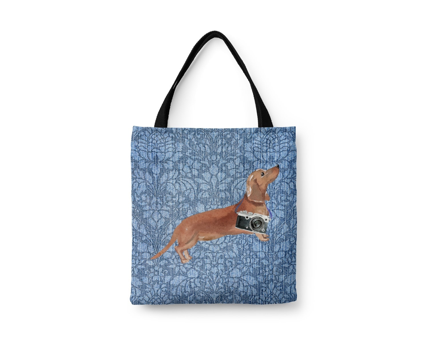 Tan Dachshund Dog Denim Style Tote Bag 6 Tan Dachshund Dog Denim Style Tote Bag - Image 4