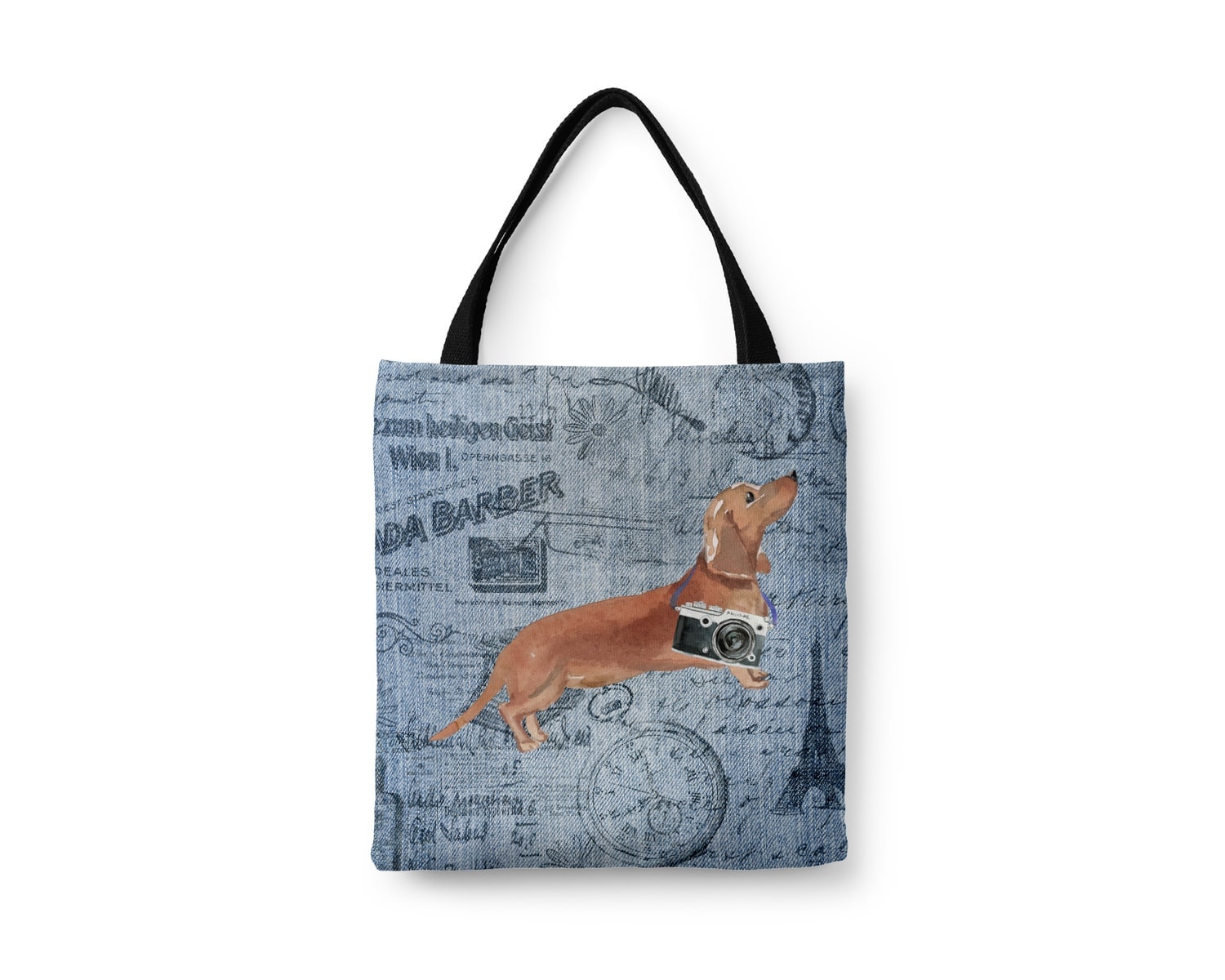 Tan Dachshund Dog Denim Style Tote Bag 3 Tan Dachshund Dog Denim Style Tote Bag