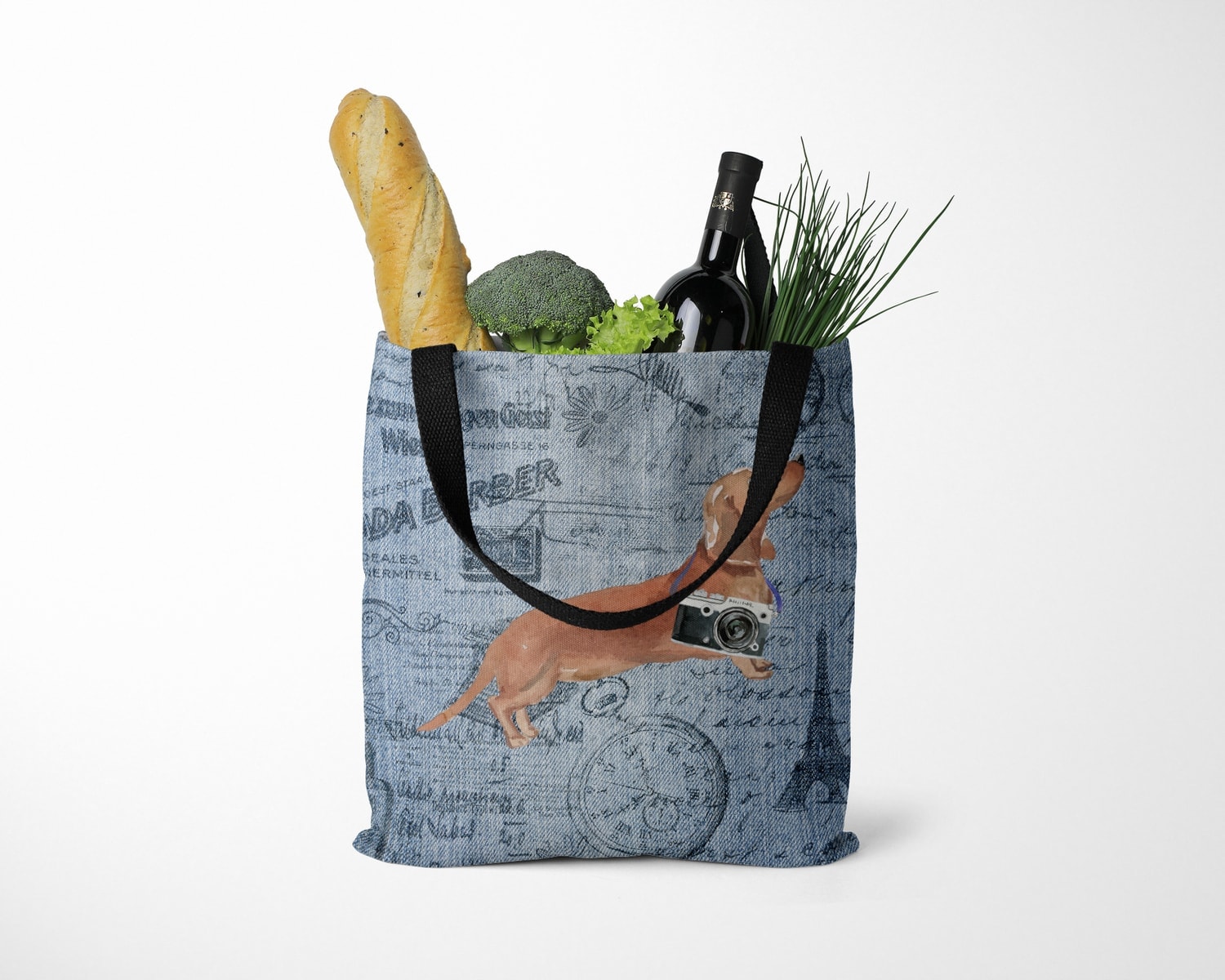 Tan Dachshund Dog Denim Style Tote Bag 14 Tan Dachshund Dog Denim Style Tote Bag - Image 12