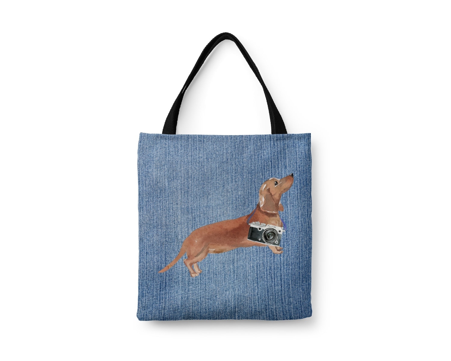 Tan Dachshund Dog Denim Style Tote Bag 7 Tan Dachshund Dog Denim Style Tote Bag - Image 5