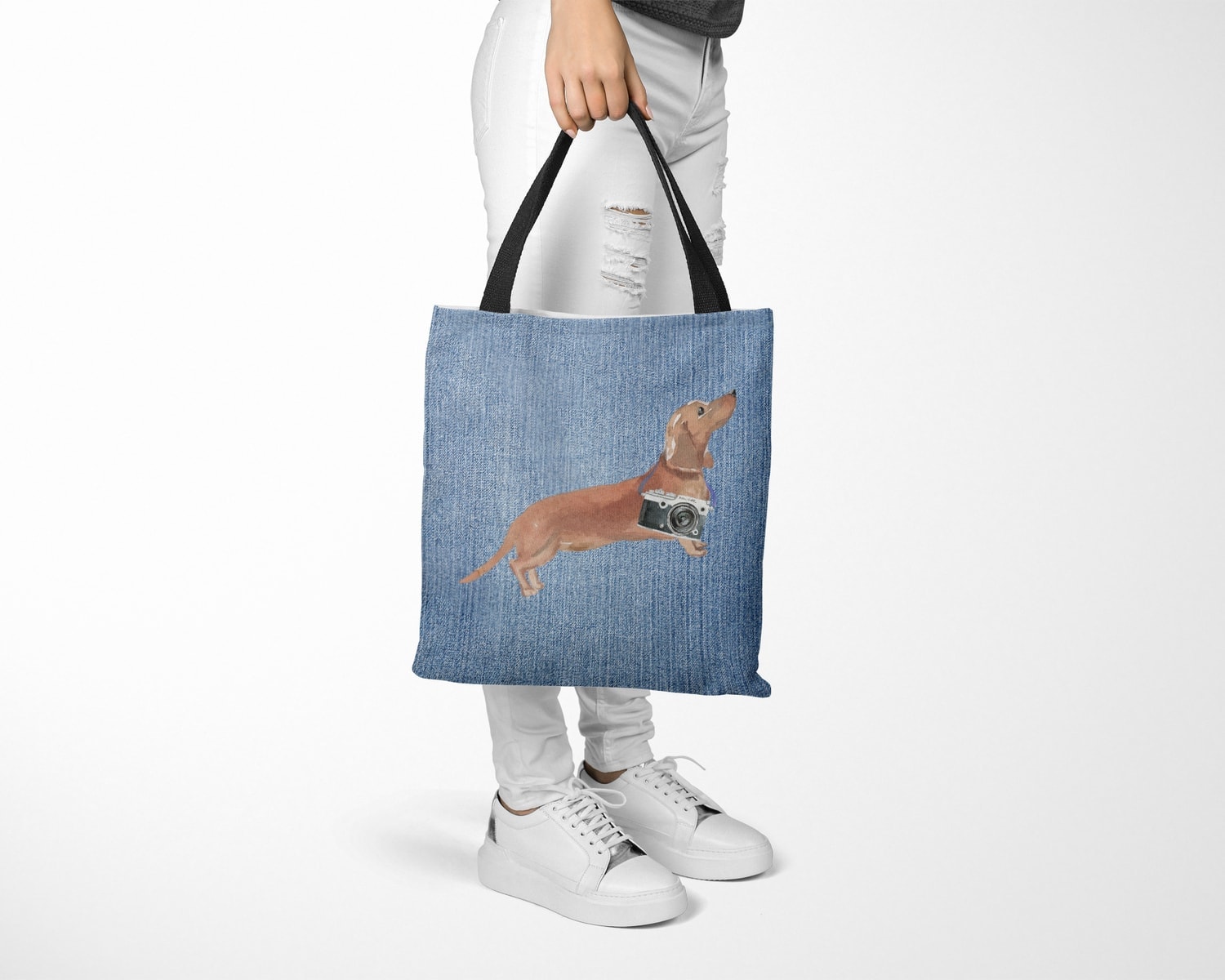 Tan Dachshund Dog Denim Style Tote Bag 15 Tan Dachshund Dog Denim Style Tote Bag - Image 13
