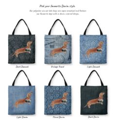 Tan Dachshund Dog Denim Style Tote Bag 29 denim dogs tote tan dachshund variations