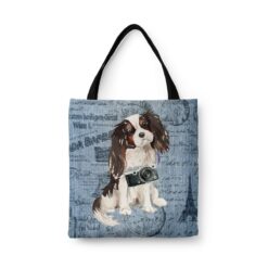 Tri colour King Charles Spaniel Dog Denim Style Tote Bag