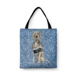 denim dogs tote weimaraner bleached damask denim front view white