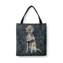 denim dogs tote weimaraner dark damask denim front view white