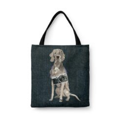denim dogs tote weimaraner dark denim front view white