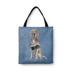 denim dogs tote weimaraner gently faded denim front view white