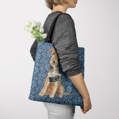 Welsh Terrier Dog Denim Style Tote Bag 36 denim dogs tote welsh terrier daisy denim tote woman jumper view