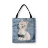 Westie Dog Denim Style Tote Bag 2 denim dogs tote westie faded ephemera denim front view white