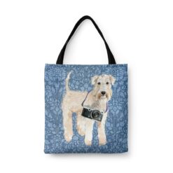 denim dogs tote wheaten terrier bleached damask denim front view white