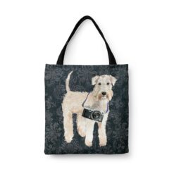 denim dogs tote wheaten terrier dark damask denim front view white