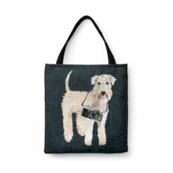 denim dogs tote wheaten terrier dark denim front view white