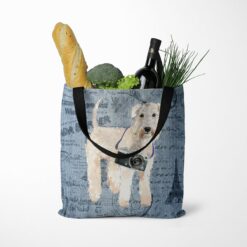 denim dogs tote wheaten terrier faded ephemera denim tote standing food