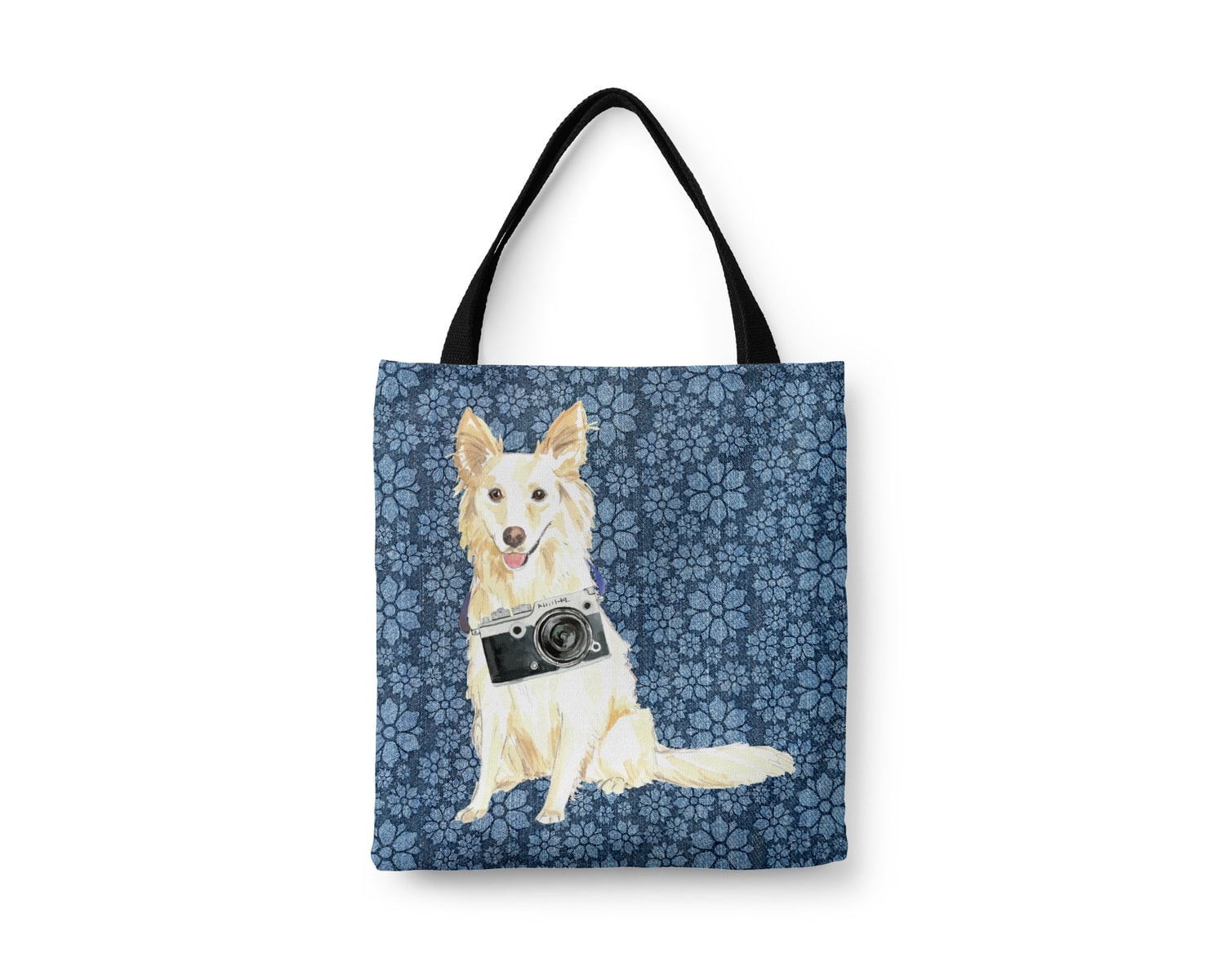 White Collie Dog Denim Style Tote Bag 9 White Collie Dog Denim Style Tote Bag - Image 7
