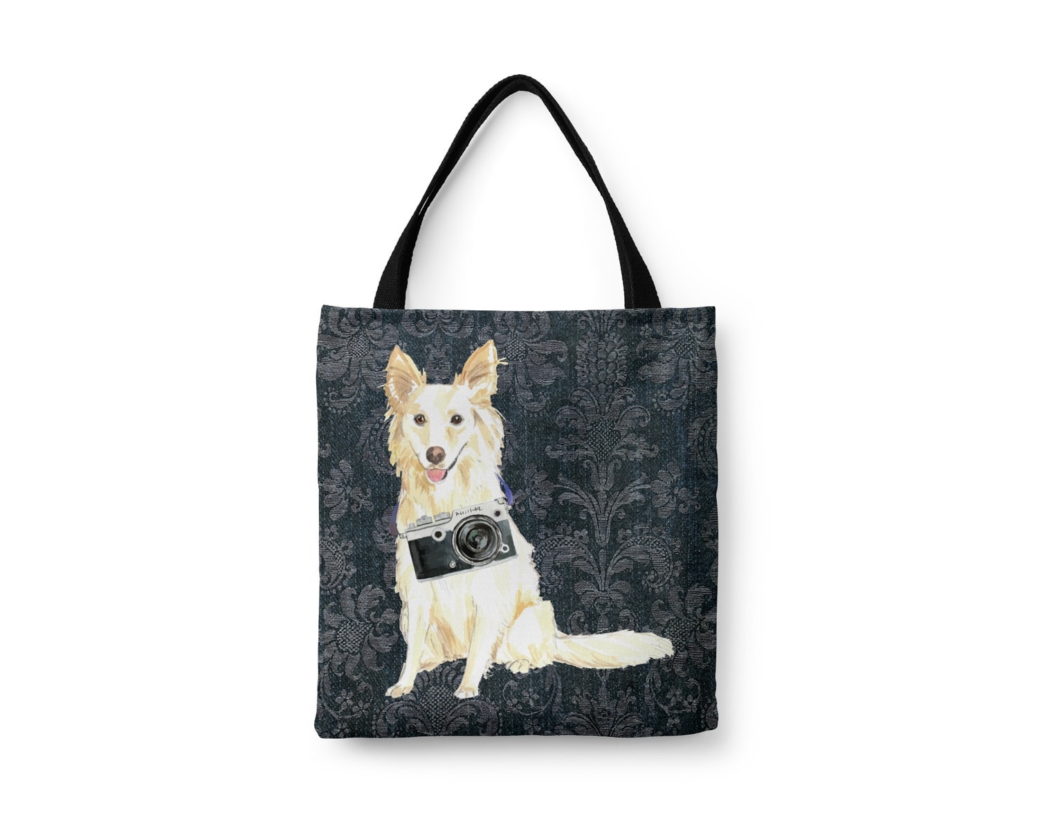 White Collie Dog Denim Style Tote Bag 5 White Collie Dog Denim Style Tote Bag - Image 3