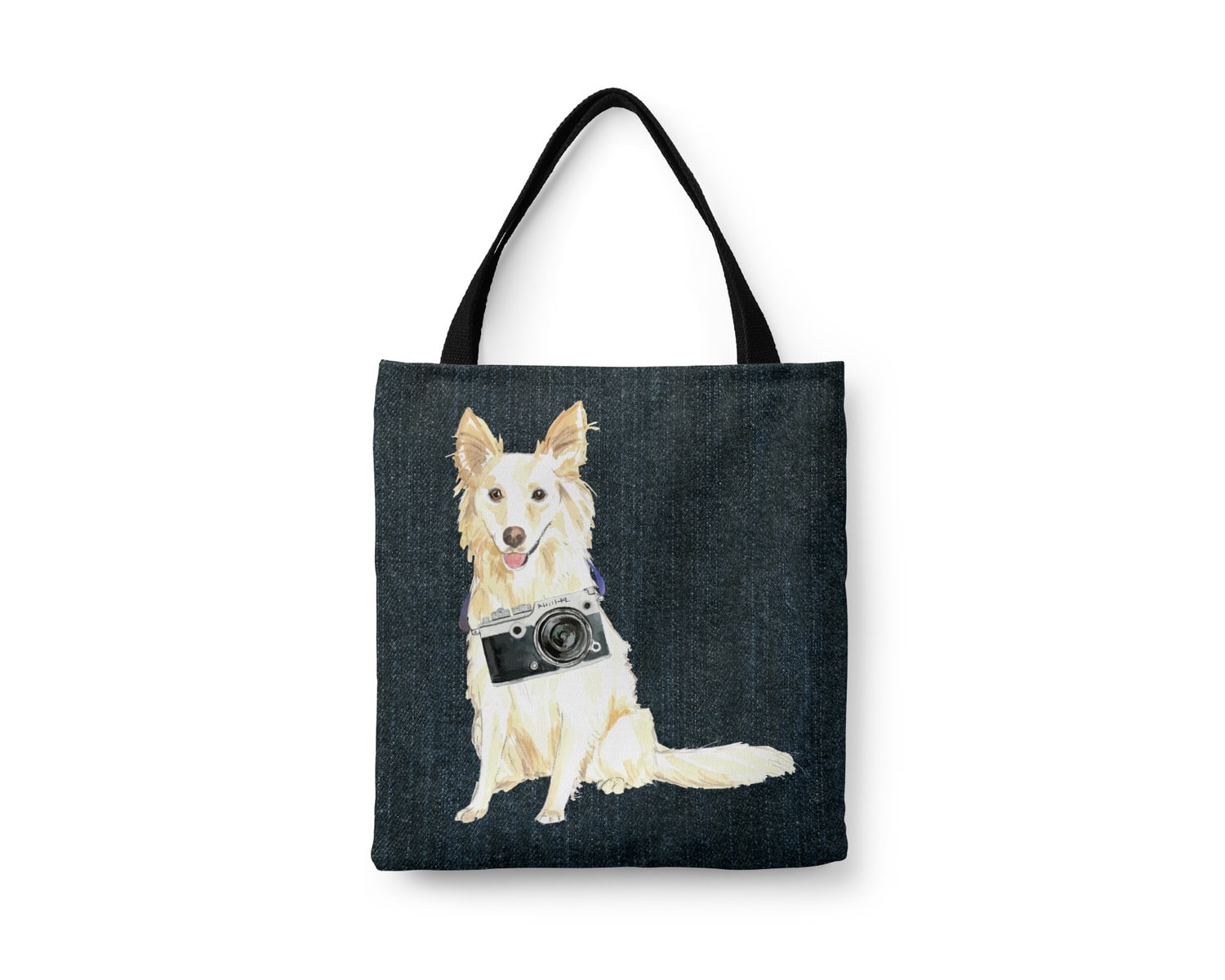 White Collie Dog Denim Style Tote Bag 8 White Collie Dog Denim Style Tote Bag - Image 6