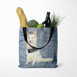 White Collie Dog Denim Style Tote Bag 39 denim dogs tote white collie faded ephemera denim tote standing food