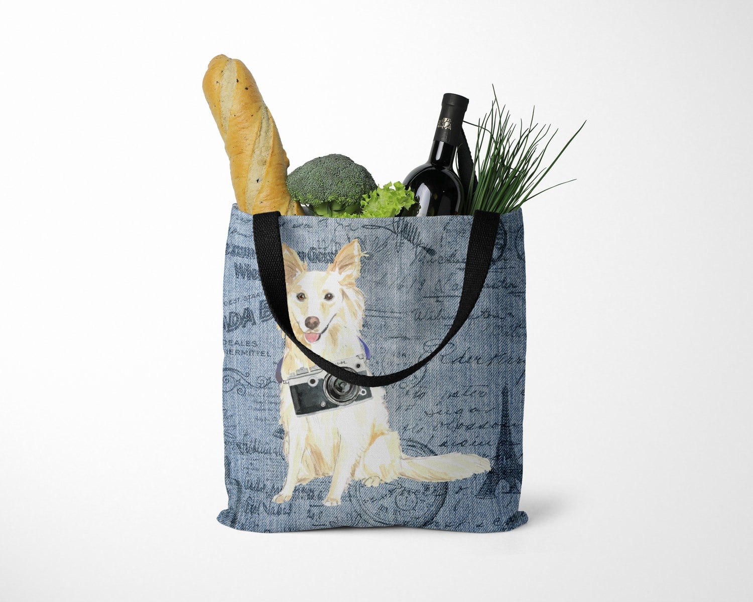 White Collie Dog Denim Style Tote Bag 14 White Collie Dog Denim Style Tote Bag - Image 12