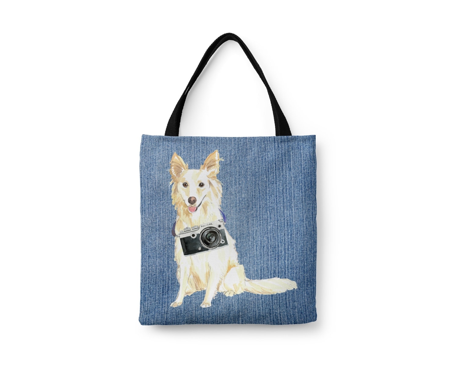 White Collie Dog Denim Style Tote Bag 7 White Collie Dog Denim Style Tote Bag - Image 5