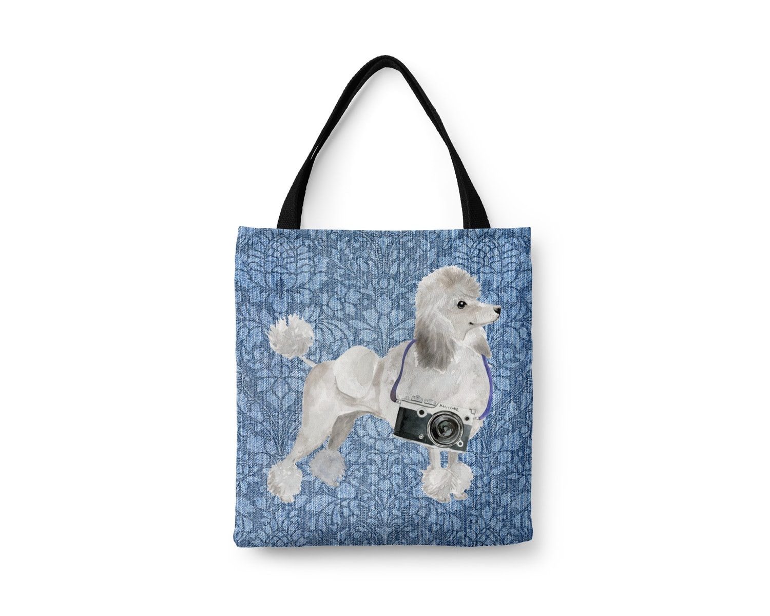 White poodle Dog Denim Style Tote Bag 6 White poodle Dog Denim Style Tote Bag - Image 4