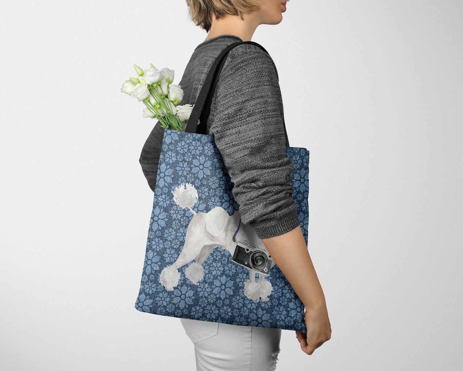 White poodle Dog Denim Style Tote Bag 11 White poodle Dog Denim Style Tote Bag - Image 9