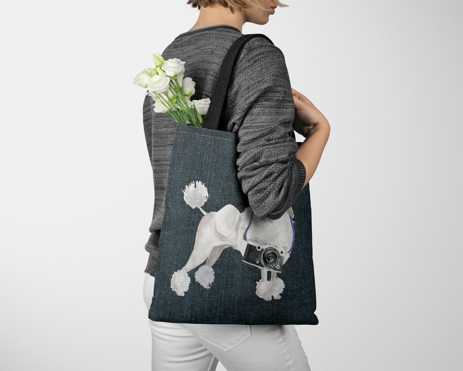 White poodle Dog Denim Style Tote Bag 13 White poodle Dog Denim Style Tote Bag - Image 11