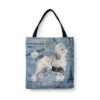 White poodle Dog Denim Style Tote Bag 1 denim dogs tote white poodle faded ephemera denim front view white