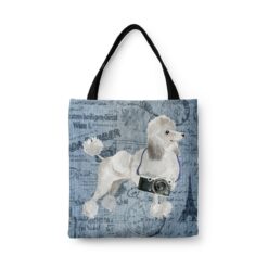 White poodle Dog Denim Style Tote Bag