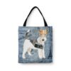 Wire Haired Fox Terrier Dog Denim Style Tote Bag 2 denim dogs tote wire haired fox terrier faded ephemera denim front view white
