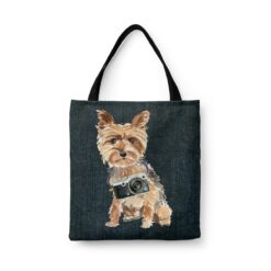 denim dogs tote yorkshire terrier dark denim front view white