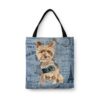 Yorkshire Terrier Dog Denim Style Tote Bag 1 denim dogs tote yorkshire terrier faded ephemera denim front view white