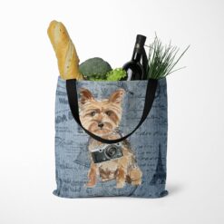 denim dogs tote yorkshire terrier faded ephemera denim tote standing food