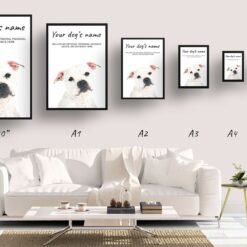 American Staffordshire terrier personalised dog print painting. Framed & un-framed wall art 15 dog paintings prints american staffordshire bull terrier print size comparison