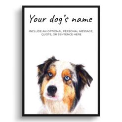 Australian Shepherd personalised dog print painting. Framed & un-framed wall art