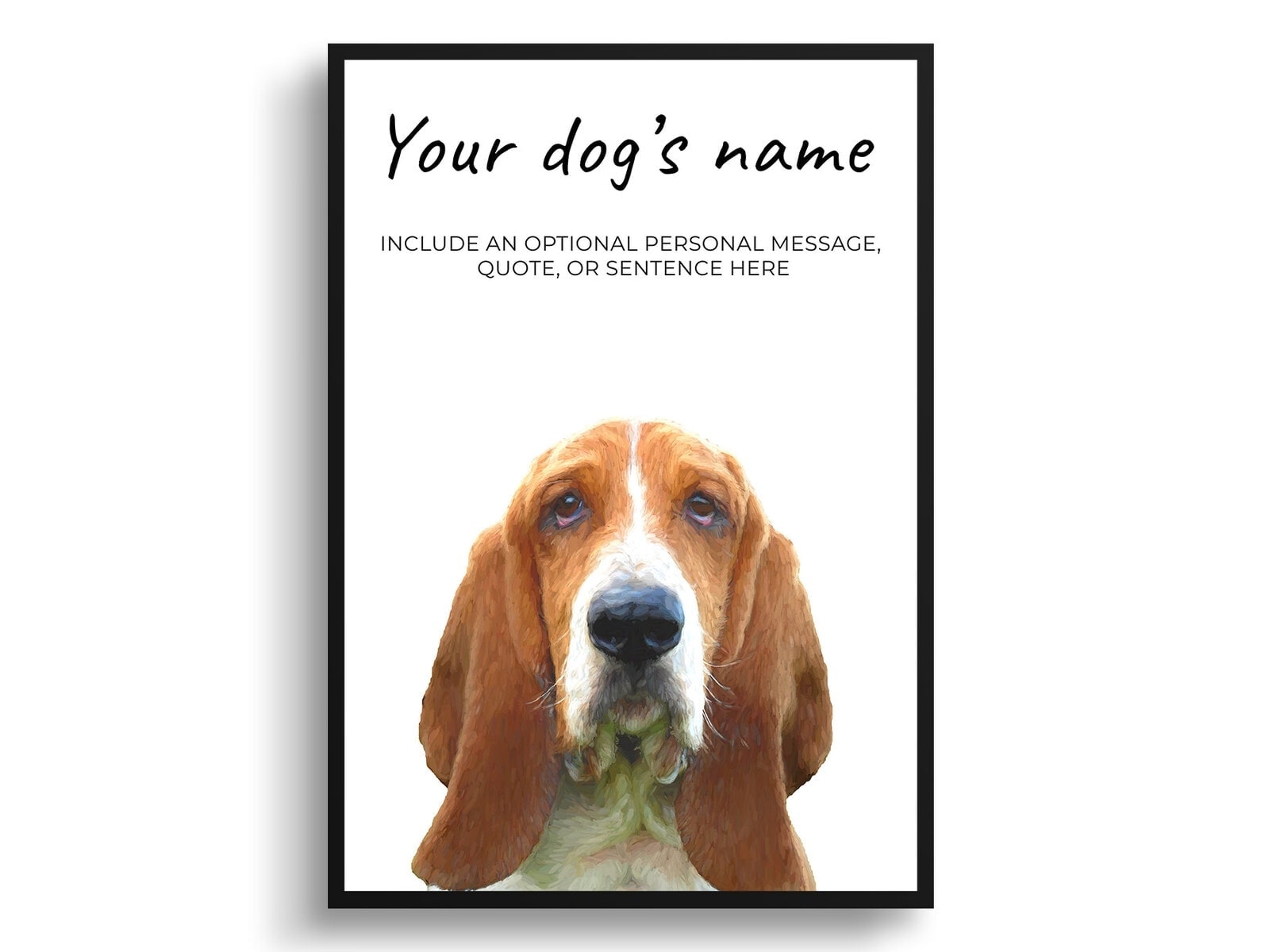 Basset Hound personalised dog print painting. Framed & un-framed wall art 3 Basset Hound personalised dog print painting. Framed & un-framed wall art