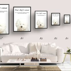 Bichon Frise personalised dog print painting. Framed & un-framed wall art 15 dog paintings prints bichon frise print size comparison