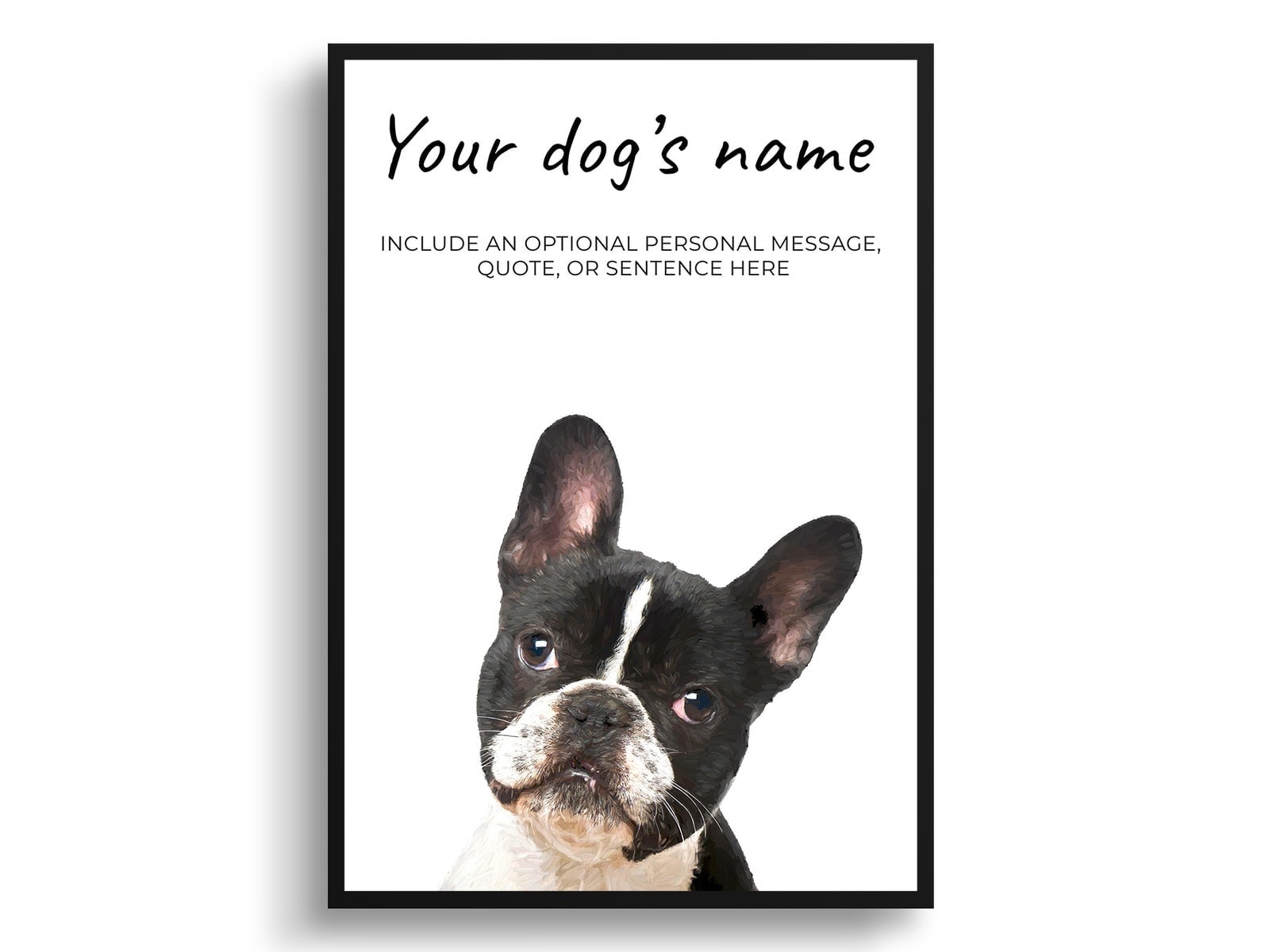 Black and white french bulldog personalised dog print painting. Framed & un-framed wall art 3 Black and white french bulldog personalised dog print painting. Framed & un-framed wall art